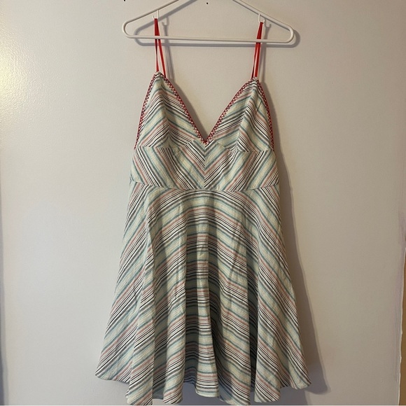 Anthropologie Paper Crane Size Large Mini A -Line Blue Striped Mini Dress - Picture 1 of 9